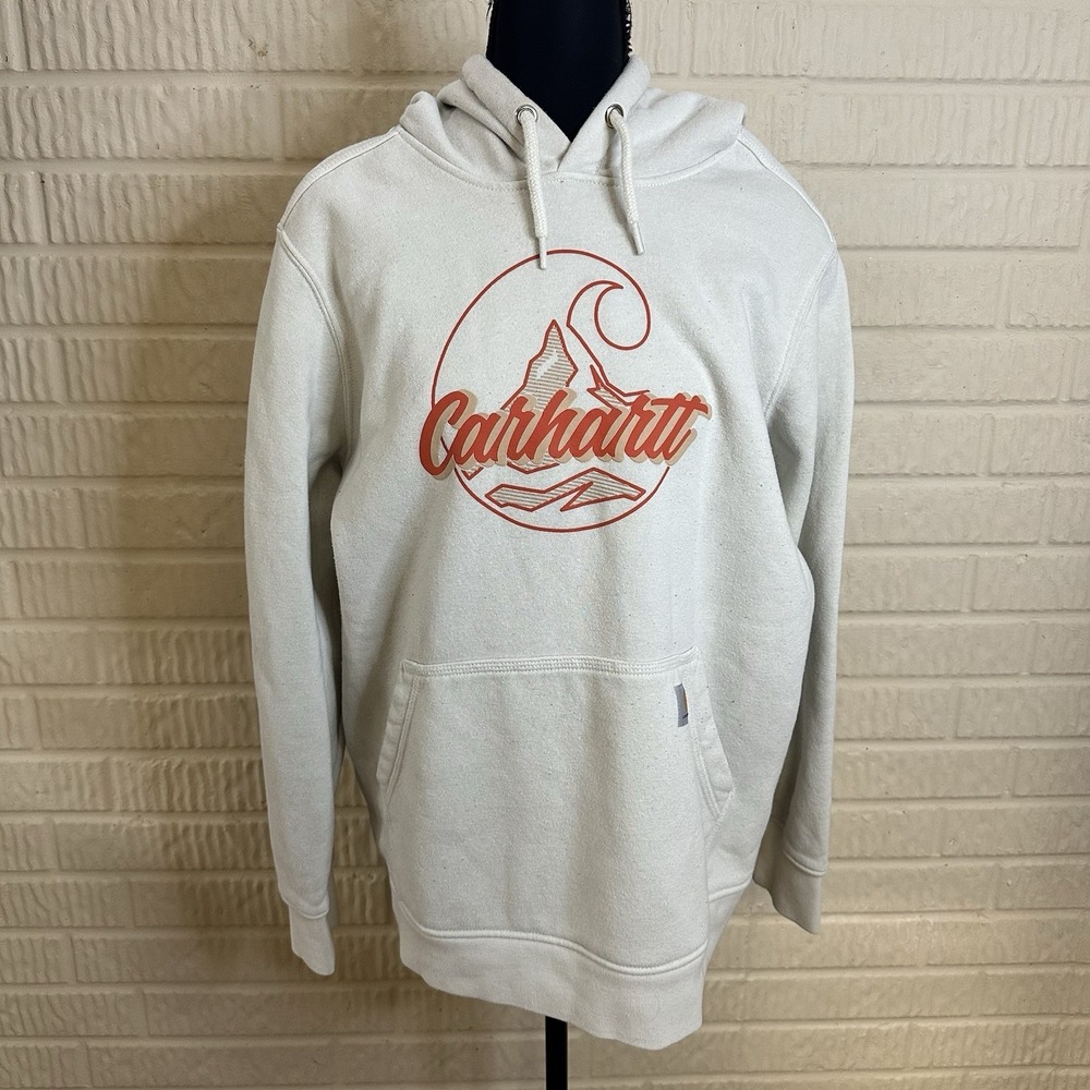 Carhartt Hoodie Sweatshirt Relaxed Fit Women's Sz 1X (16-18)Spell Out Tan Orange